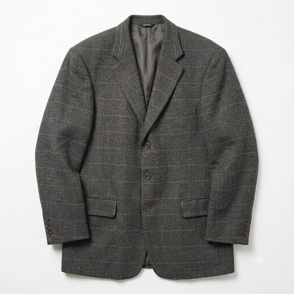Southwick Tweed Wool Windowpane Check Sport Coat Brown Three Button Mens 44R